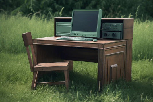 Ordinateur vintage - Bureau en bois massif, rétro & nature