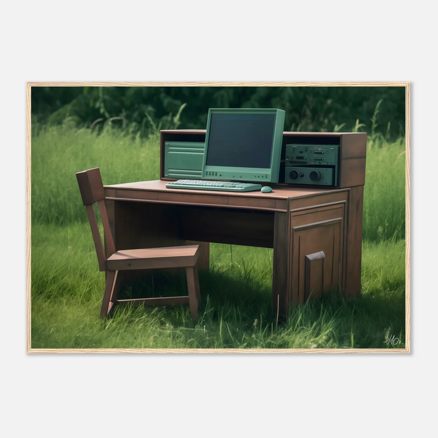 Ordinateur vintage - Bureau en bois massif, rétro & nature