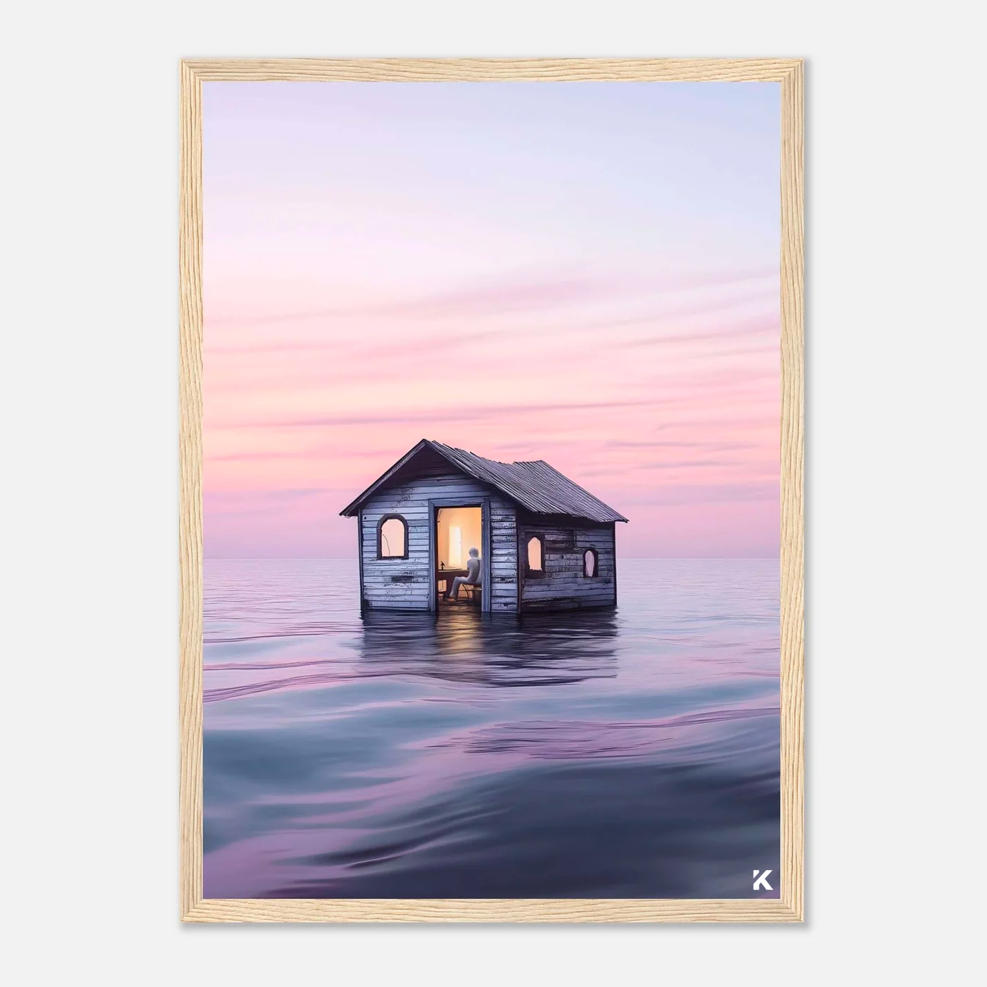 Peinture artistique - Maison flottante entre ciel et mer