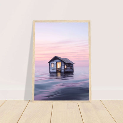 Peinture artistique - Maison flottante entre ciel et mer